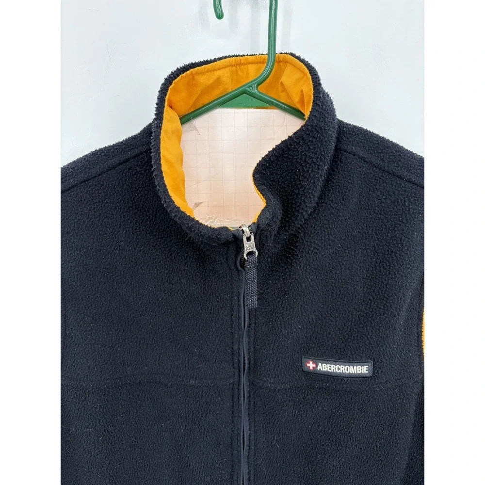 Abercrombie Fitch VTG Vest Men's Large Yellow Black Full Zip Reversible Fleece